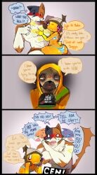 1girls 2_boys age_difference anthro basslapping canine cheating cheating_boyfriend cheating_husband confused cucking cuckold dialogue doggo_(fortnite) epic_games feline female femboy feminine_male fishstick_(fortnite) fortnite fortnite:_battle_royale funny gay girly_boy kissing lipstick_mark marine mentioned_character meowscles_(fortnite) muscles muscular_male on_phone shocked size_difference twink