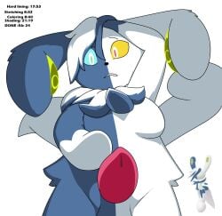 anthro confusion felid generation_9_pokemon genitals herm hi_res intersex jaylus_t_meowstic mammal mega_evolution mega_meowstic mega_nyaonix meowstic nintendo nyaonix penis pokemon pokemon_(species) reference_image simple_background solo standing tagme white_background