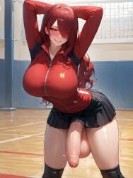 1futa absurdres ai_generated amiiari arms_behind_head arms_up bent_over big_breasts big_penis blush cheerleader cheerleader_costume cheerleader_outfit cheerleader_uniform cowboy_shot detailed dickgirl dripping dripping_penis dripping_precum foreskin futanari hair_over_one_eye horny horny_futa huge_cock in_heat intersex large_breasts large_penis legs_apart long_hair long_penis long_sleeves miniskirt mitsuru_kirijo open_legs penis precum precum_drip precum_string red_eyes red_hair school seductive seductive_look seductive_smile skindentation skirt solo solo_focus standing stretching sweater tenting thick_thighs volleyball volleyball_court volleyball_net voluptuous wavy_hair zipper