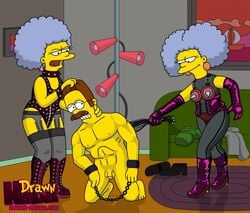 bdsm dominatrix drawn-hentai female human male ned_flanders patty_bouvier selma_bouvier straight the_simpsons