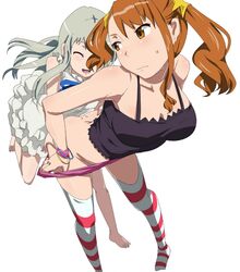 2girls anohana:_the_flower_we_saw_that_day ass_grab clothing dress female female_only meiko_honma multiple_girls naruko_anjou panties tagme twintails young yuri