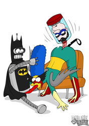 batman_(cosplay) bender_bending_rodriguez breasts crossover female futurama human male marge_simpson online_superheroes richard_nixon robot straight the_simpsons