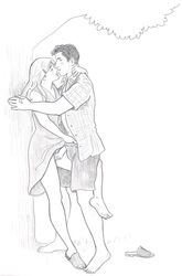 didodikali dress_lift fingering ginny_weasley harry_potter kissing marcus_flint monochrome outdoors tagme