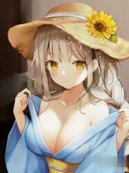 ai_assisted ai_generated ai_video animated bare_shoulders blush body_shaking bouncing_breasts braid breasts cleavage collarbone hair_ribbon hat indoors large_breasts long_hair looking_at_viewer off_shoulder seductive_smile shaking_body tagme third-party_edit upper_body video weri
