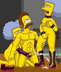 bdsm dominatrix drawn-hentai female human male ned_flanders patty_bouvier selma_bouvier straight the_simpsons