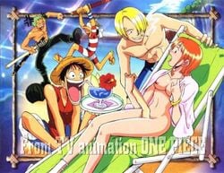 1girls 4boys almost_naked angry_vein artist_request black_hair blindfold blush boots bracelet breasts curly_eyebrow drink durag female fight flower frame green_hair grin heels island jacking_off male monkey_d_luffy mouth_open muscular nami nami_(one_piece) nipples one_piece orange_hair pants pre-timeskip recliner roronoa_zoro sandals sea sheath shoes shorts sitting smoke smoking straw_hat surprised sword tank_top text thighs usopp vinsmoke_sanji yellow_hair