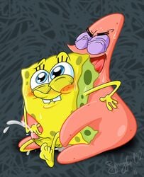 2011 2boys anal_penetration anal_sex biting_own_lip blue_eyes blush buckteeth closed_eyes cum_in_ass cum_while_penetrated erection gay holding_hand male male_only mouth_open multiple_males nude orgasm_face patrick_star pleasure_face purple_eyelids retracted_foreskin reverse_cowgirl_position sea_sponge sitting_on_penis smooth_skin spongebob_squarepants spongebob_squarepants_(character) starfish sweat tagme yaoi yece