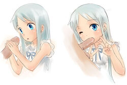 1boy 1girls anohana:_the_flower_we_saw_that_day clothing dress female male meiko_honma oral_sex solo_focus tagme young