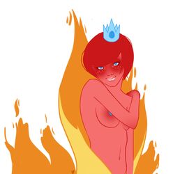 adventure_time blue_eyes breasts color crown female female_only fire fire_count freckles hair looking_at_viewer open_eyes red_hair red_skin rule_63 short_hair solo vanilly white_background