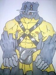 bastiodon bulge color front_view male male_only muscles nipples pokemon solo standing tagme