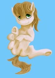 1girls ass blue_background braeburn braeburn_(mlp) brown_hair closed_mouth color feet female female_only feral friendship_is_magic front_view fur furry green_eyes hair hooves horse my_little_pony nude open_eyes pointy_ears rule_63 smile solo tail vulva