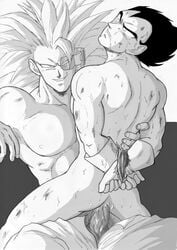 2boys anal boner dragon_ball dragon_ball_z erection gay male male_only monochrome nude son_goku super_saiyan_3 vegeta yaoi