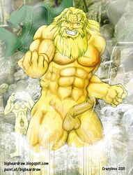 2011 2boys beard bigbeardraw camera camera_flash crazylove drooling erection hayato_furinji history's_strongest_disciple_kenichi ma_kensei male male_only nude pecs precum_drip taking_picture uncensored water yaoi yellow_skin