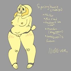 adorable anthro big_ears bunny_girl bunny_tail chubby_female cute cute_face fat five_nights_at_freddy's fluffy fnaf fredbears_family_diner naked plus_size solo spring_bonnie_(fnaf) springbonnie transgender yellow_fur
