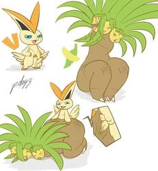 1boy 1girls armless erection exeggutor furry interspecies nintendo oddrich pdxyz penis pokémon_(species) pokemon pokemon_bw sex straight testicles text victini wide_hips