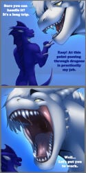 2020 anthro blush bodily_fluids comic dialogue dragon duo explicitly_stated_consent firondraak hi_res horn imminent_vore male male/male mythological_creature mythological_scalie mythology nude open_mouth saliva scalie smile teeth tongue zyyph zyyphelze