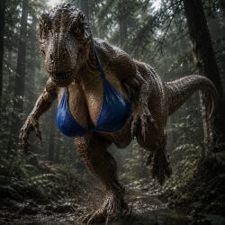 ai_generated forest jurassic_park_(franchise) jurassic_world jurassic_world_dominion jurassic_world_fallen_kingdom large_breasts milf queen rexy_(jurassic_park)