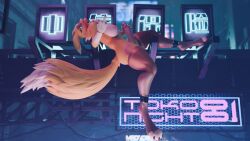 3d_(artwork) anthro balls bandai_namco big_breasts breasts butt claws clothing digimon digimon_(species) digital_media_(artwork) erection fur genitals hair herm hi_res intersex looking_at_viewer nipples nude penis renamon smile solo tail tongue tongue_out vixenwrap white_body white_fur yellow_body yellow_fur