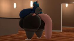 bbw belly_button belly_button_piercing big_ass big_breasts black_fingernails blue_hair breasts bubble_butt buckteeth collar cross_necklace dark_blue_shirt ear_piercing female furry grey_body grey_fur hair hand_on_breast hips huge_ass huge_breasts huge_hips hyper_ass jewelry kingofthekabuto maddie_rattie obese_female onomatopoeia overweight overweight_female pink_eyes pink_tail queenofthekabuto rat_tail shirt shorts simple_background ssbbw text thick_thighs thighs wide_hips yoga_shorts