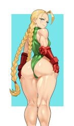 ass ass_focus ass_grab big_ass blonde_hair blue_eyes cammy_white capcom dat_ass fat_ass large_ass leg_grab legs leotard looking_at_viewer looking_back street_fighter street_fighter_ii thick_thighs thighs tight_clothing tsutoxine_(artist) twintails