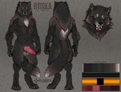 2024 animal_genitalia animal_penis anthro balls black_body black_fur bust_portrait canid canine canine_genitalia canine_penis cedarwolf front_view fur genitals grey_body grey_fur knot knotted_penis looking_at_viewer male male_anthro mammal model_sheet muscular muscular_anthro muscular_male mythological_canine mythological_creature mythology neck_tuft nude nude_anthro nude_male orange_eyes pecs penis penis_tip pink_penis portrait rear_view ruska sheath simple_background snarling solo standing tail tuft werecanid werecanine werecreature werewolf
