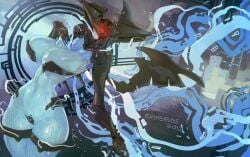 1girls alien alien_girl big_breasts bungie destiny_(game) destiny_2 exobelos female female_focus female_only glowing_eyes large_breasts nipples nude nude_female red_eyes robot robot_girl solo solo_female vex_(destiny)