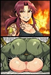 1boy 1girls ai_generated arrogant ass bad_end before_and_after black_lagoon broken_rape_victim defeated female femsub ganondorf instant_loss male mating_press mind_break rape revy sex time_skip