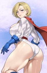 ass ass_focus big_ass big_breasts blonde_hair blue_eyes boob_window dc dc_comics fat_ass leotard looking_at_viewer looking_back power_girl pussy pussy_outline sideboob superman_(series) thick_thighs thighs tsutoxine_(artist)