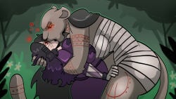 absurd_res anthro big_breasts breast_squish breasts clothed clothing dominant dominant_anthro dominant_female drazerg's_artist duo felid feline female female/female french_kissing hi_res human human_on_anthro hypnosis interspecies kissing larger_anthro larger_female leaning lion magic mammal mind_control pantherine size_difference smaller_female smaller_human squish submissive submissive_female submissive_human tail