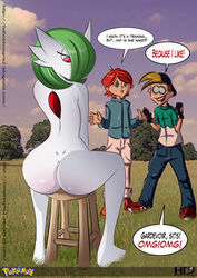 1girls ass clothing elhot female female_gardevoir female_pokemon gardevoir green_hair hair hd2 hotdesigns2 human interspecies male nintendo no_breasts nudity outdoors pokémon_(species) pokemon pokemon_(species) pokemon_rse red_hair short_hair sitting skin stool white_skin