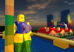 1girls 2d 2d_(artwork) 3d 3d_(artwork) areolae big_breasts blocky_body breasts city city_background female female_human female_only human human_only large_breasts nipples noob noob_(roblox) outdoors reposted_without_permission roblox roblox_studio robloxian self_upload smile smiley_face smiling solo solo_female solo_focus standing sunset thick_thighs thigh thighhighs yellow_body yellow_skin yellow_skinned_female