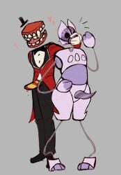 anthro caine_(tadc) canid canine canis chain clothing domestic_dog duo glitch_productions hi_res hypno_(inhabitedartist) jelly_penis male male/male mammal penis_tentacles robot_anthro suit sunnyy-boyy teeth tentacles the_amazing_digital_circus unusual_anatomy