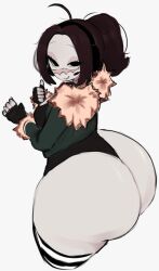 big_ass face_scar fingerless_gloves gwenny_(kewlqwq) huge_ass jacket kewlqwq leotard_under_clothes medium_breasts oc scar striped_thighhighs thigh_highs thighhighs