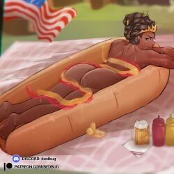 bedbug_(artist) big_breasts braid dark-skinned_female dead_by_daylight food food_play huge_breasts portia_maye tagme the_houndmaster_(dead_by_daylight) thick_thighs thighs