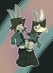 anthro ass ass_grab axle_(jumpcut!) black_boxers black_panties blush boxers chris_shwafer clothed clothed_sex erection female gauze_(jumpcut!) gravewalkers hand_on_ass jumpcut! lagomorph male panties pants pants_down pussy pussy_juice pussy_juice_drip rabbit straight thanie youtube