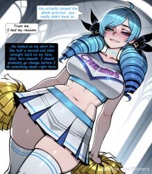 1female 1girl 1girls 2026 absurdres aesthetic ahoge ai_generated alternate_costume anime anime_style artist_name bare_shoulders beautiful beautiful_female beautiful_girl big_ass big_breasts bitch black_bow blue_eyes blue_hair blurred_background blush blush_lines blushing blushing_female bow breasts bubble_ass bubble_butt cheerleader cheerleader_outfit cheerleader_uniform cheerleading_uniform collarbone comic comic_page comic_panel comic_strip cover_page crop_top curvy curvy_body curvy_female curvy_figure curvy_hips curvy_thighs cute cute_face dialogue digital_art digital_painting drill_hair english english_dialogue english_text green_eyes green_hair grin gwen_(league_of_legends) hair_bow heterochromia high_quality highres holding holding_pom_poms huge_breasts large_ass large_breasts league_of_legends league_of_legends:_wild_rift legends_of_runeterra line_art long_comic long_hair looking_at_viewer manga_style midriff miniskirt multiple_panels navel neck_tattoo parted_lips patreon patreon_link patreon_username phanary pink_eyes pleated_skirt pom_pom_(cheerleading) riot_games sexy sexy_body sexy_female sexy_pose shiny_skin shirt skindentation skirt slut smile soft_shading solo solo_focus speech_bubble stomach teamfight_tactics teeth tencent text text_box text_bubble text_focus thick thighhighs thighs twin_drills twintails web_address white_shirt white_skirt white_thighhighs zettai_ryouiki