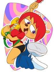 1girls 2026 2d black_panties black_underwear blush blushing blushing_female clothed clothing female female_only footwear guitar hair ketsumoa lammy_lamb panties pants pants_down parappa_the_rapper purple_eyes red_hair shirt shoes solo um_jammer_lammy underwear