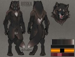 2024 animal_genitalia animal_penis anthro balls black_body black_fur bust_portrait canid canine canine_genitalia canine_penis cedarwolf front_view fur genitals grey_body grey_fur looking_at_viewer male male_anthro mammal model_sheet muscular muscular_anthro muscular_male mythological_canine mythological_creature mythology neck_tuft nude nude_anthro nude_male orange_eyes pecs penis penis_tip pink_penis portrait rear_view ruska sheath simple_background snarling solo standing tail tuft werecanid werecanine werecreature werewolf