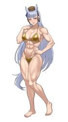 abs athletic athletic_female breasts buff busty gold_ship_(umamusume) golden_week horse_girl kemonomimi large_breasts muscular muscular_female nipple_bulge thick_thighs thighs toned toned_female tsutoxine_(artist) umamusume umamusume_pretty_derby white_hair wide_hips