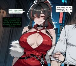 1boy 1female 1girl 1girls 2026 absurdres aesthetic ai_generated anime anime_style bare_shoulders beautiful beautiful_female beautiful_girl belt big_ass big_breasts bitch black_hair blurred_background blush blush_lines blushing blushing_female breasts bubble_ass bubble_butt choker cleavage comic comic_page comic_panel comic_strip cover_page covered_nipples curvy curvy_body curvy_female curvy_figure curvy_hips curvy_thighs cute cute_face dialogue digital_art digital_painting dress english english_dialogue english_text feather_boa fur_trim grin hair_between_eyes high_ponytail high_quality highres hoyoverse huge_breasts large_ass large_breasts line_art long_comic long_hair manga_style mihoyo mihoyo_technology_(shanghai)_co._ltd. mommy mommy_dom mommy_kink multicolored_hair multiple_panels night orange_eyes parted_lips patreon patreon_link patreon_username phanary ponytail red_dress red_eyes red_hair sexy sexy_body sexy_female sexy_pose shirt sidelocks slut smile soft_shading solo_focus speech_bubble streaked_hair text text_box text_bubble text_focus thick tsundere two-tone_hair zenless_zone_zero zhu_yuan