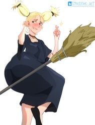 1girls ass big_ass big_butt blonde_hair blue_eyes broom bubble_butt butt dat_ass dress fat_ass female female_only jujutsu_kaisen large_ass nishimiya_momo riding_broom solo strayzinhoart twintails witch witch_broom