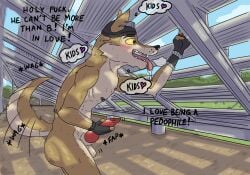 absurd_res animal_genitalia animal_penis anthro bleachers blush bodily_fluids breath canid canine canine_genitalia canine_penis canis drooling epic_games fortnite genitals hi_res male mammal masturbation panting pedophile_iconography penis petitluca public_masturbation saliva school solo standing stated_age stated_pedophilia stated_young sweat voyeur wendell_(fortnite) wolf
