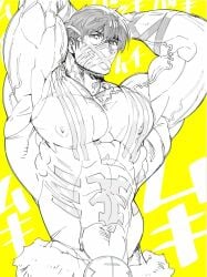 big_pecs eikthyrnir_(fire_emblem) fire_emblem fire_emblem_heroes flexing huge_biceps mabataki mask muscular_male solo_male