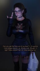 1girls 3d 3d_(artwork) about_to_be_raped alluring amulet annoyed annoyed_expression aroused artist_self-insert bag big_breasts black_bow black_choker black_glasses black_heels black_ribbon black_shoes black_skirt black_socks black_stockings black_sweater blender blender_eevee bow bow_in_hair bow_ribbon braid braided_hair braided_ponytail braided_twintails braids breasts brown_hair buxom caption choker curvaceous curvy cute ear_piercing earrings english_text family_mart female female_focus female_only female_pervert flipping_off flipping_viewer_off fuck_me_eyes fully_clothed glasses goth goth_girl gothic green_eyes heels high_heels holding_bag holding_object hourglass_figure huge_ass huge_breasts imminent_rape imminent_sex lip_piercing lip_ring logo logo_on_clothes logo_on_topwear long_socks looking_at_viewer lots_of_jewelry middle_finger miniskirt monster_(beverage) necklace nerd nerdy_female nose_blush nose_piercing nose_ring offscreen_character original original_character osimai path_of_exile path_of_exile_2 pencil_skirt plastic_bag ring ring_piercing runa_(osimai) self_insert socks standing stockings sweater talking_to_viewer tall_female text text_on_clothing text_on_topwear thigh_highs thighhighs third_person_dialogue tight_clothing twintails video_game_franchise video_game_logo white_monster yandere