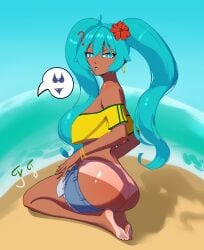 1female 1girl 1girls ass ass_focus beach big_breasts big_butt big_hair big_thighs blue_eyes blue_hair blue_lipstick brazilian brazilian_female brazilian_miku changing_clothes dark-skinned_female dark_skin fat_ass female female_focus female_only flower_in_hair freakface hatsune_miku lipstick long_hair looking_at_viewer naughty no_ai no_bra no_panties simple_background slutty_female solo solo_female stripping tan_body tan_skin tanline two_ponytails vocaloid