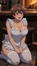 ai_generated apron apron_only boy busty_boy busty_male curvaceous_male deviantart feminized_male genderswap heels huge_breasts male_to_female male_with_boobs male_with_breasts naked_apron submissive_male voluptuous_male white_apron white_stockings