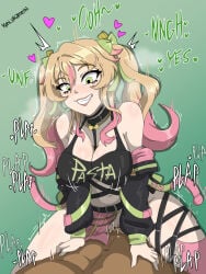 banana_bus_squad blonde_hair blush breasts cleavage dark-skinned_male dark_skin green_eyes indie_virtual_youtuber interracial koni_urameshi light-skinned_female light_skin pastaroniravioli sex shaved_pussy smile teeth twintails vanoss_crew virtual_youtuber youtube youtuber