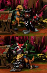 absurd_res anatomically_correct anatomically_correct_genitalia anatomically_correct_penis animal_genitalia animal_penis anthro anthro_on_feral balls bestiality blizzard_entertainment canid canine canine_genitalia canine_penis canis collar doggystyle domestic_dog dominant dominant_feral dominant_male feral fox from_behind_position fur genitals group hi_res knot knot_root knotted_penis male male/male male_anthro male_feral male_on_feral mammal nuber nude nude_anthro nude_male outside outside_sex penis pinned sex trio vulpera warcraft
