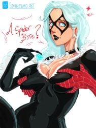 2026 black_cat_(marvel) black_cat_(marvel_rivals) black_lipstick blue_eyes breast_grab breasts cleavage facemask felicia_hardy female female_focus grabbing grabbing_from_behind latex latex_clothing male male/female marvel marvel_comics marvel_rivals mask masked masked_female peter_parker spider-man spider-man_(series) straight strayzinhoart tight_clothing white_hair