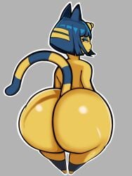 1girls :< animal_crossing ankha anthro ass_focus blue_hair cat_ears cat_humanoid cat_tail furry furry_female furry_only huge_ass hummerh194 looking_back tail yellow_body